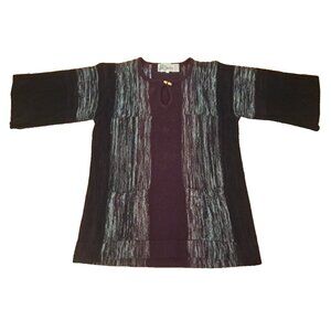 Womens Vintage Kickers Tunic Sweater Bell Sleeves Purple White Stripes Pockets L